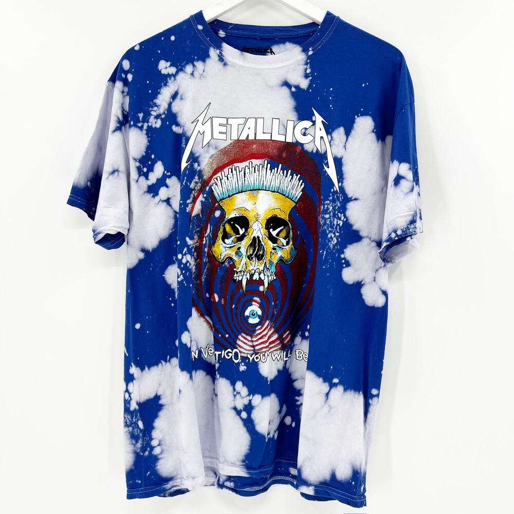 Metallica Unisex‎ Blue Tie Dye Vertigo Skull Graphic T Shirt Tee Top Size L